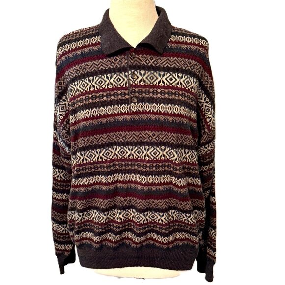 Cambridge Classics Sweater Mens Grandpa Knit Large Long Sleeve Fair Isle Y2K Vnt - Picture 1 of 8